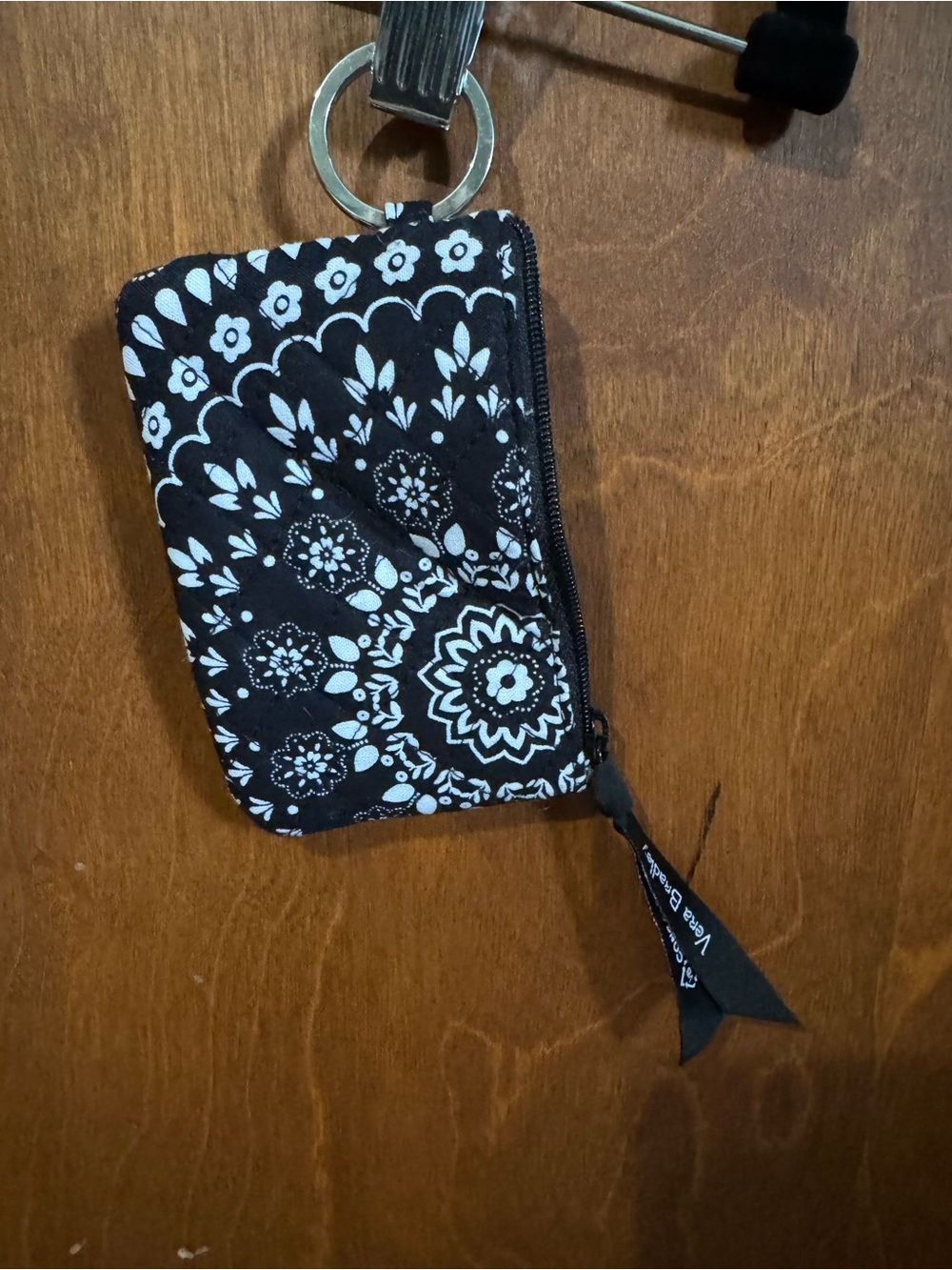 Vera Bradley Black and White Floral Zip Key Pouch